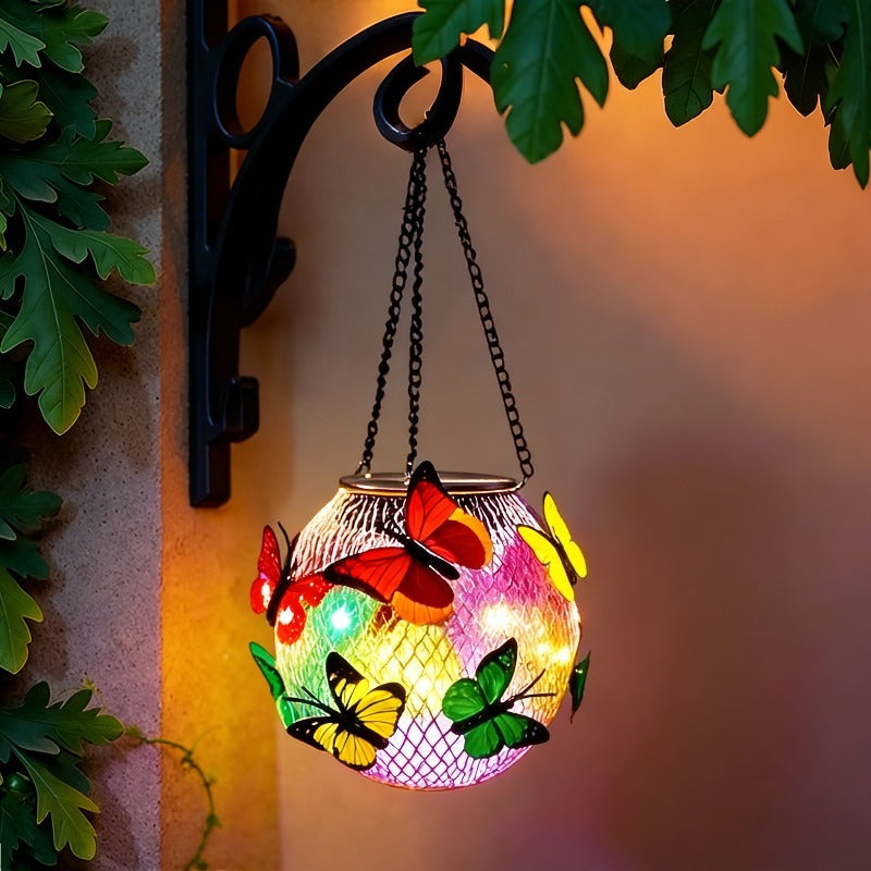 Lot de 2 lanternes solaires boules à papillons, à suspendre, IP65