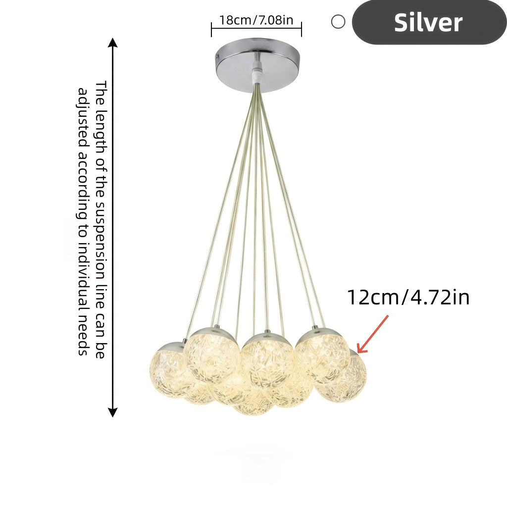 Lustre grappe de globes acryliques LED, doré ou blanc, trois teintes