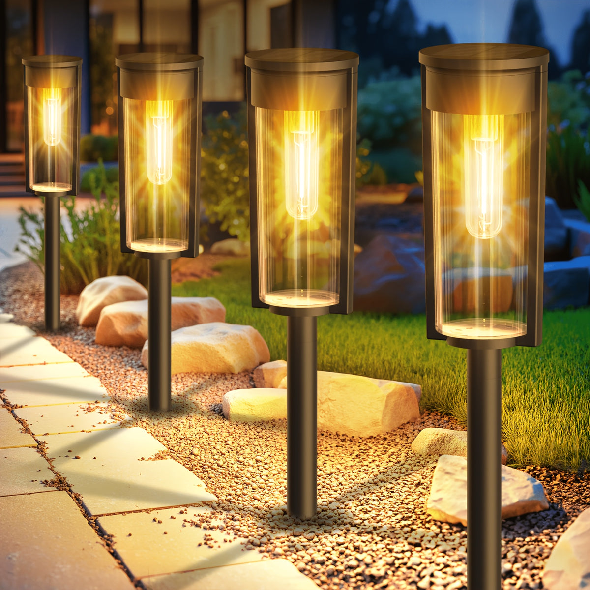 Lampe d'allée solaire à filament ambré 2700K