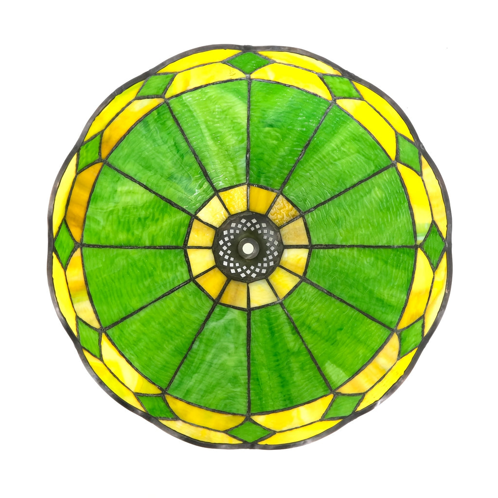 Verre de remplacement en vitrail vert et jaune ambré, Ø 30 cm