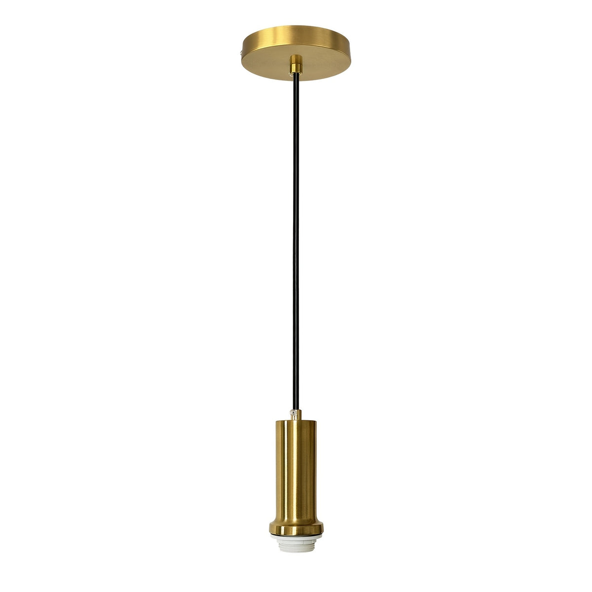 Suspension douille dorée brossée, câble 120 cm et rosace Ø 12 cm