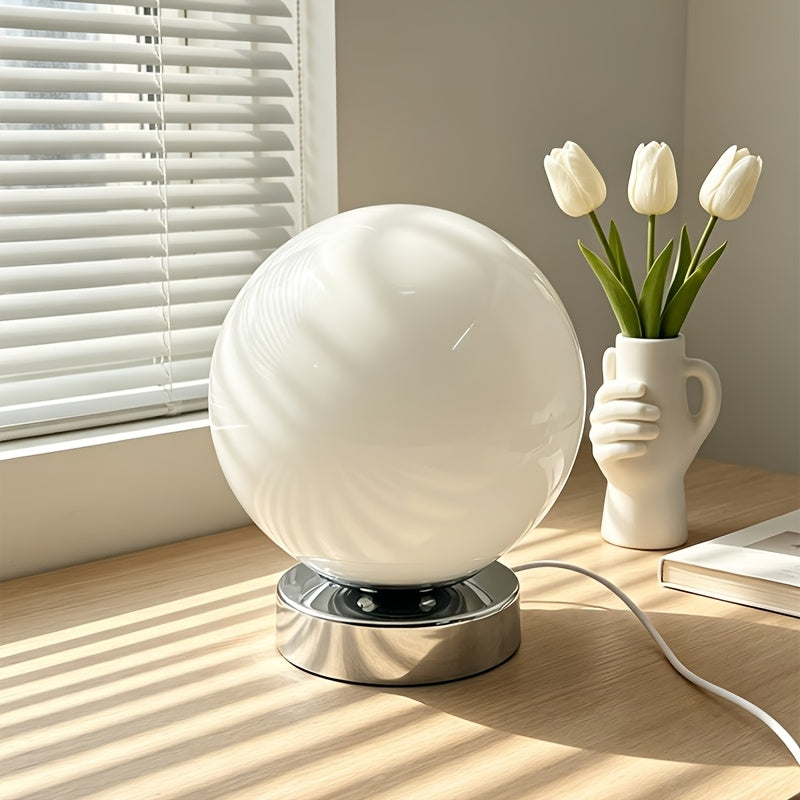 Lampe boule en verre rose sur socle chromé, USB et variateur