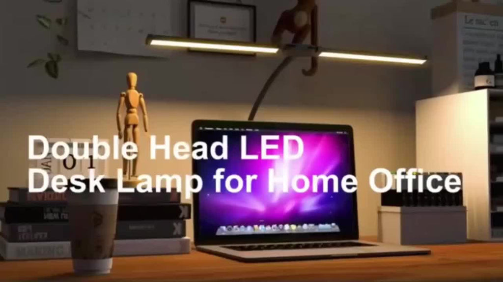 Lampe de bureau à pince à double tête LED de 61 cm, tactile, USB
