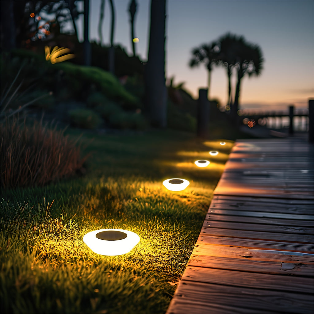 Spot solaire de sol à diffuseur opalin 14 LED, Ø 12,4 cm, lot de 4