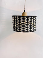 Abat-jour tambour en papier kraft tissé noir et blanc, 25 cm