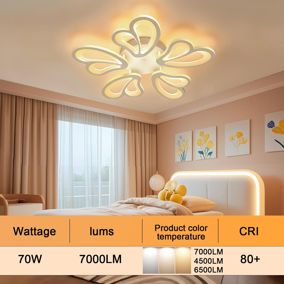 Plafonnier LED fleur à pétales en cœur blanc Ø 54 cm, 7000 lumens