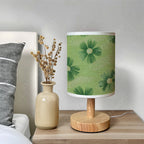 Petite lampe de chevet USB à marguerites vertes, abat-jour tissu