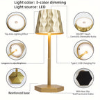 Lot de 2 lampes sans fil à abat-jour ondulé, tactiles, 30,5 cm