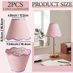 Lot de 2 abat-jour festonnés rose poudré à liseré violet, H 16,5 cm