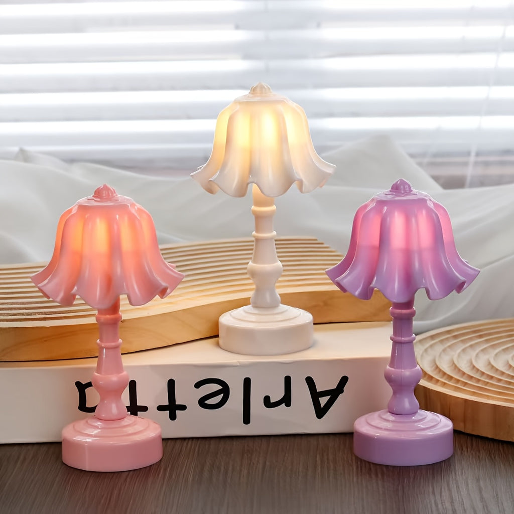 Lot de 4 mini lampes à pile bouton, abat-jour festonné pastel
