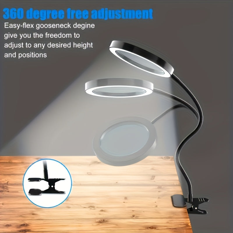Lampe loupe à pince LED à col de cygne, noire, blanche ou argentée
