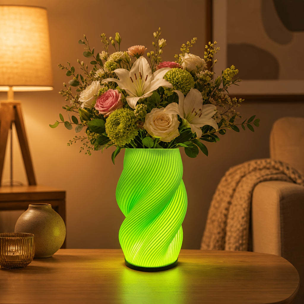 Lampe vase imprimée en 3D à spirale, vert ou lilas, USB, 19 cm