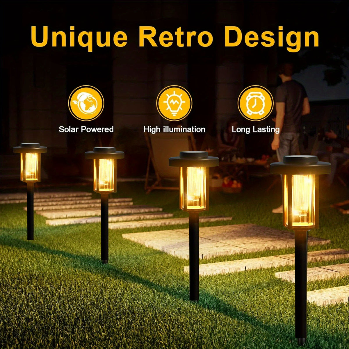 Lot de 6 lampes solaires de jardin rétro à filament, 59 cm