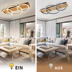 Plafonnier LED en bois à trois anneaux, 70 cm, avec télécommande