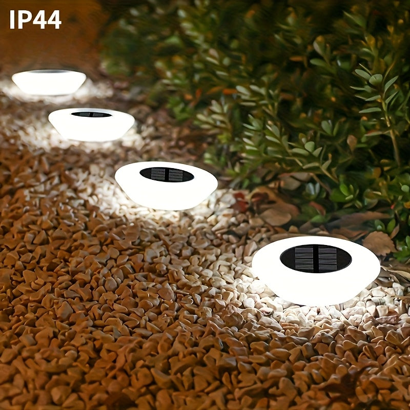 Lampe solaire soucoupe blanche à enterrer, Ø 12,4 cm, lot de 4
