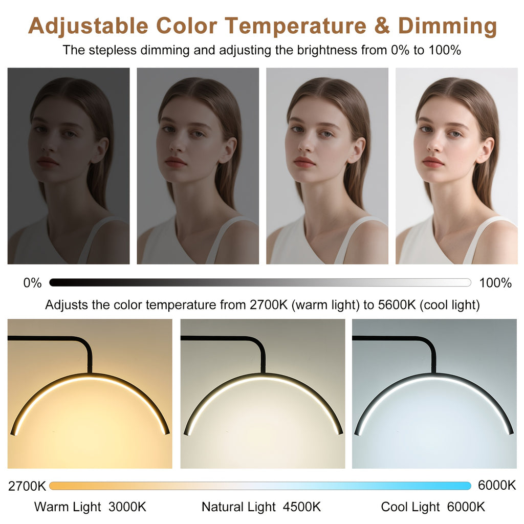 Lampadaire demi-lune LED réglable de 120 à 156 cm, avec télécommande