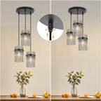 Suspension 3 lampes à baguettes de verre fumé, rosace ou barre