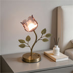 Lampe tulipe sans fil en verre, tige dorée à feuilles, tactile