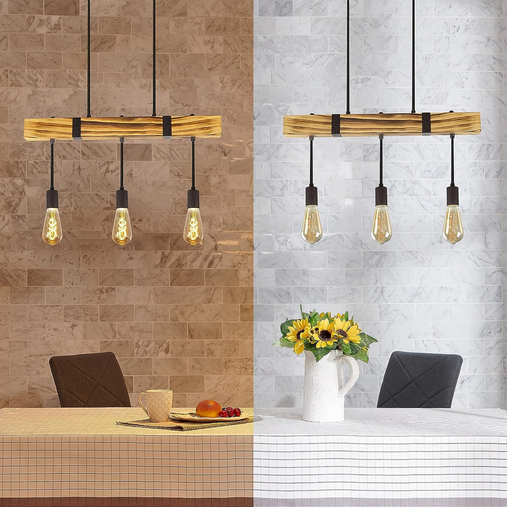 Suspension poutre effet bois brûlé, 3 ou 4 lumières, douilles E27