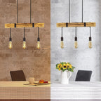 Suspension poutre effet bois brûlé, 3 ou 4 lumières, douilles E27