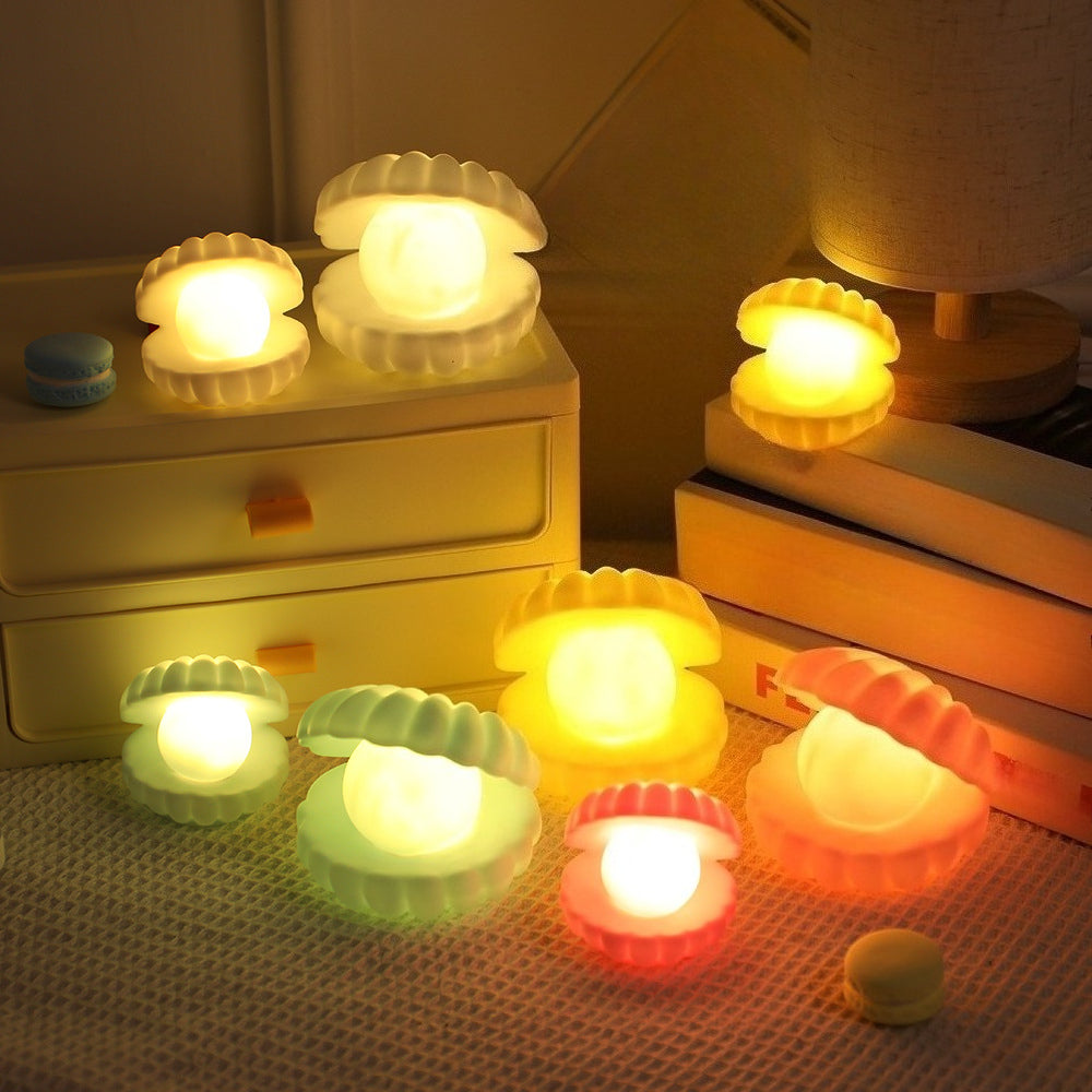 Lampe à poser coquillage et perle lumineuse, mini veilleuse à piles