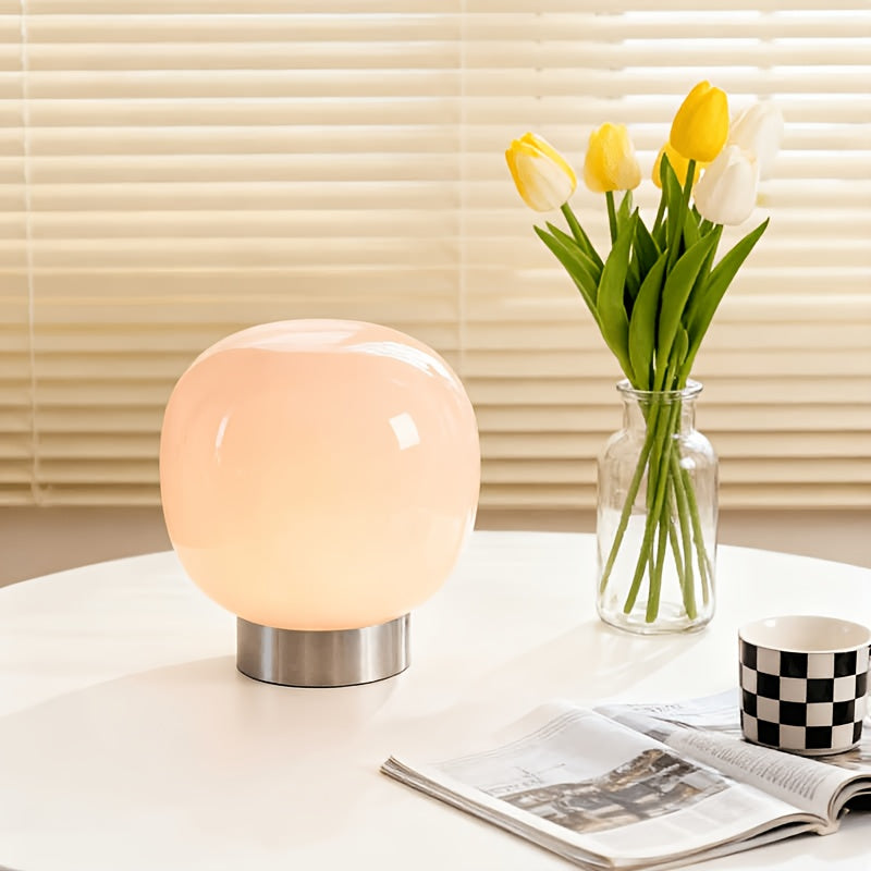 Lampe de chevet globe en verre coloré, socle métal, USB, 19 cm