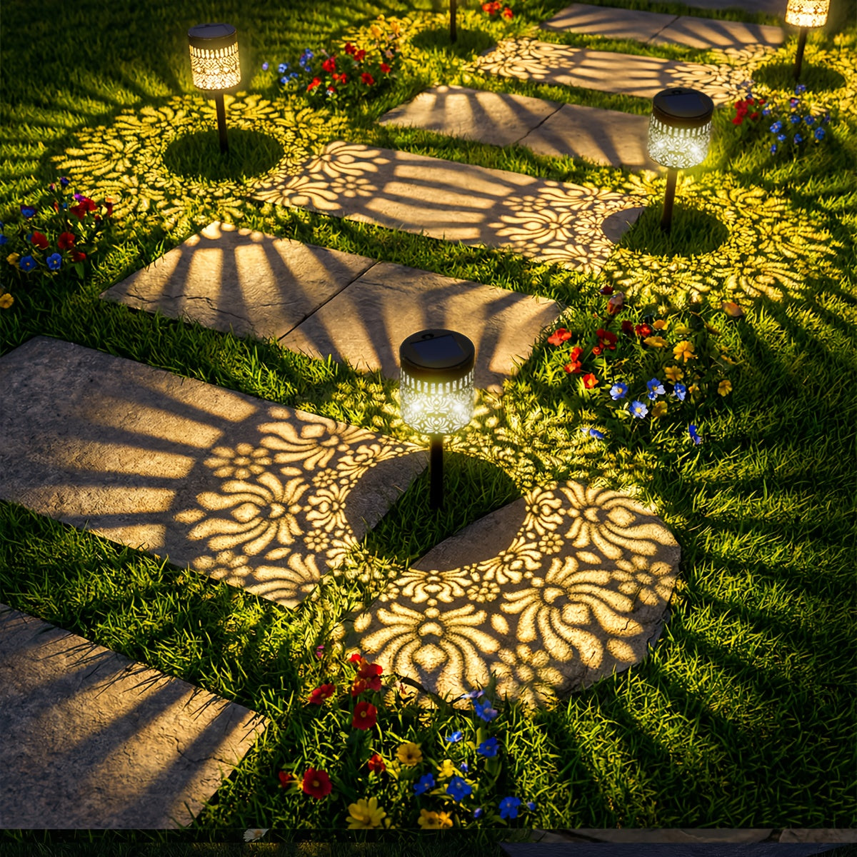 Lanterne solaire en métal ajouré aux ombres de mandala