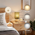 Lampe de chevet en tissu à motif losanges dorés, trois teintes