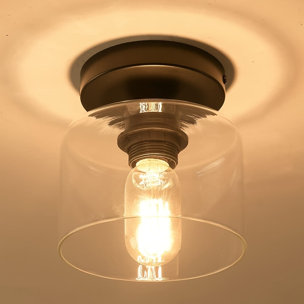 Mini plafonnier cylindre en verre clair et métal noir