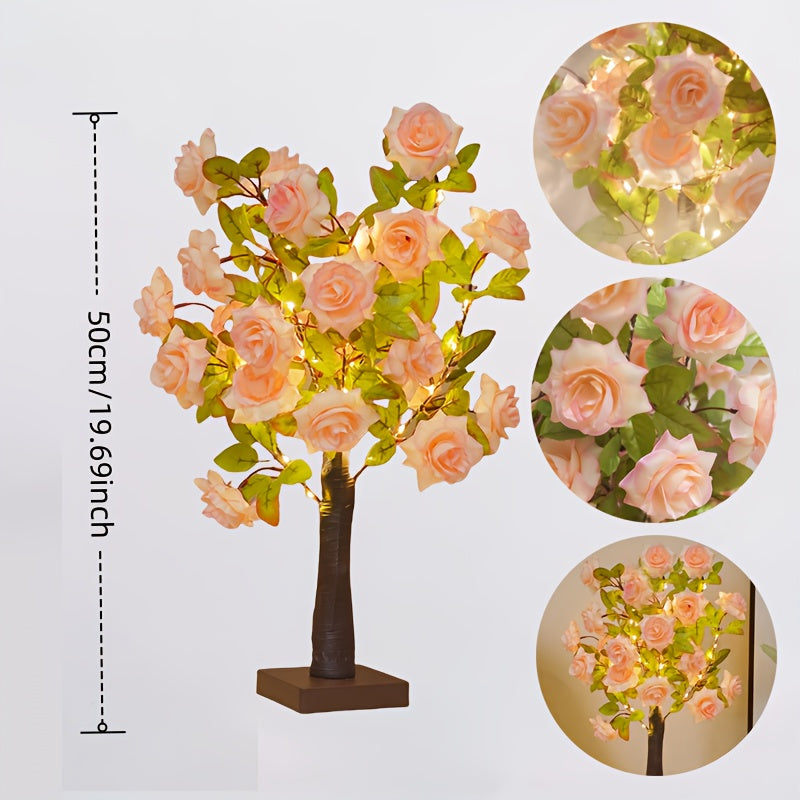 Lampe décorative arbre à roses lumineux, 50 cm, lumière chaude