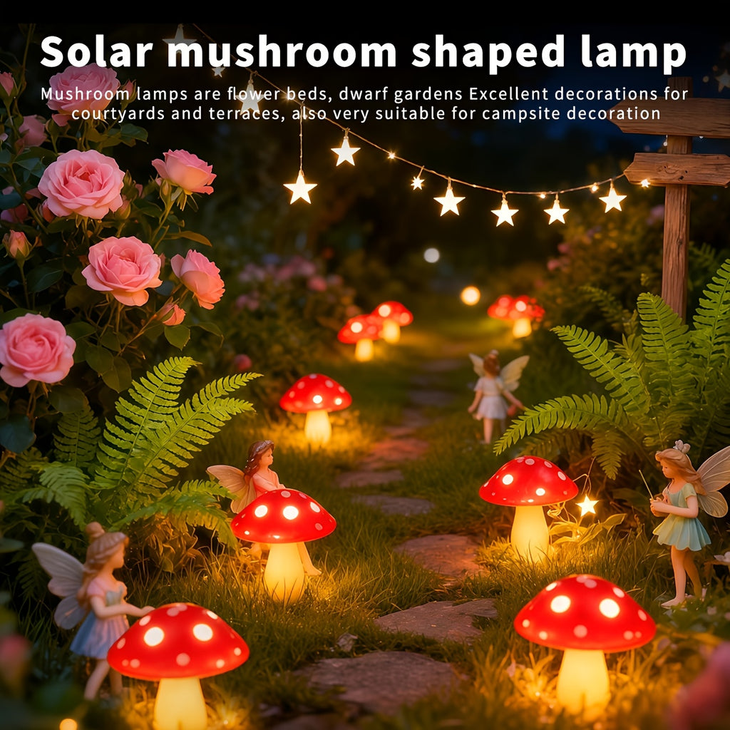Lot de 8 balises solaires champignon rouges à pois, IP44