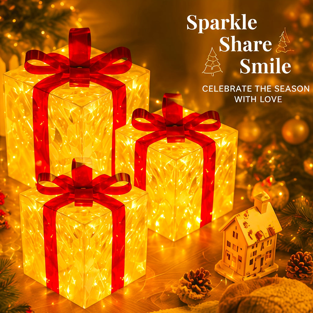 Lampe décorative de Noël, lot de 3 paquets cadeaux lumineux 60 LED
