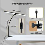 Lampe de bureau à pince double barre noire, interrupteur sur câble