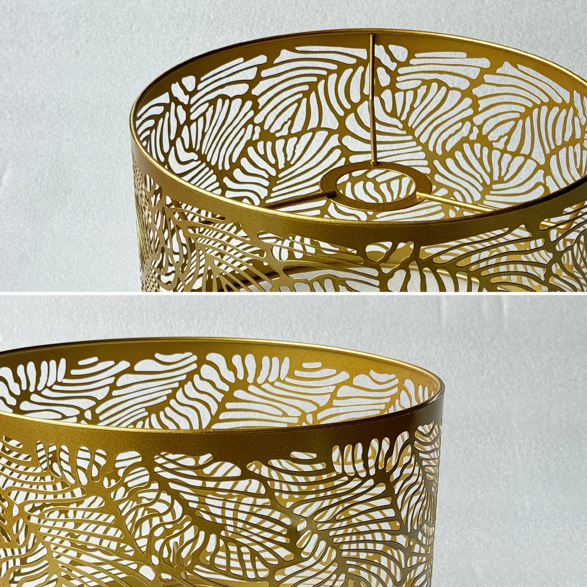 Abat-jour tambour en métal doré ajouré à motif de feuilles, Ø 25 cm
