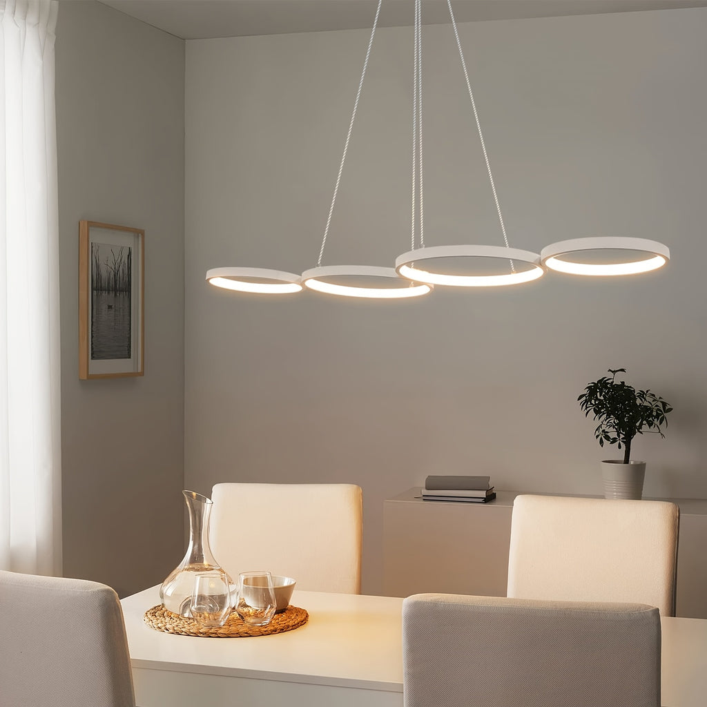 Lustre LED à quatre anneaux en ligne, 88 cm, blanc ou noir