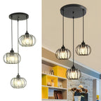 Lustre 3 globes en cristal et cage en métal, noir ou doré, E27
