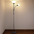 Lampadaire vasque avec liseuse flexible, noir ou blanc, 175 cm
