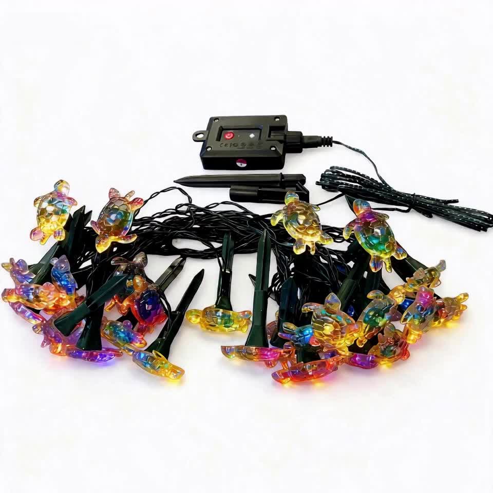 Guirlande solaire à piquets en forme de tortue, 10 ou 20 lumières