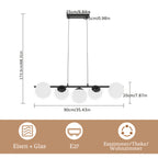 Suspension 5 globes opalins sur barre dorée de 90 cm, E27
