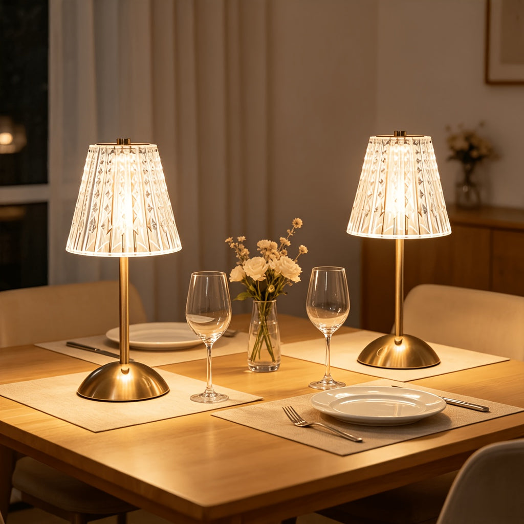 Lot de 2 lampes de table sans fil dorées, abat-jour effet cristal