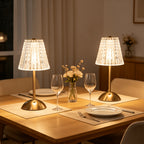 Lot de 2 lampes de table sans fil dorées, abat-jour effet cristal