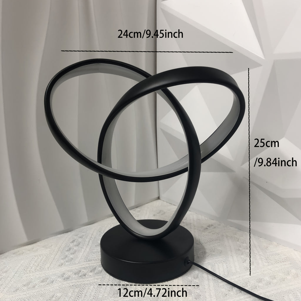 Lampe de bureau LED à anneaux entrelacés en aluminium noir, USB
