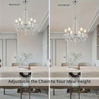 Lustre chromé à 6 bras et pampilles de cristal, douilles E14
