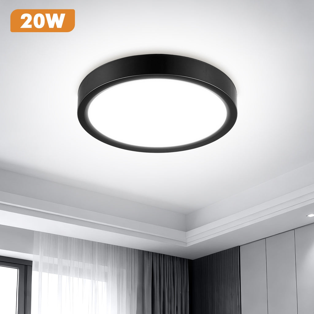 Lot de 2 plafonniers LED ronds noirs extra-plats, Ø 18 cm, 20 W