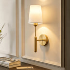 Applique murale à abat-jour en tissu blanc, doré brossé ou noir mat