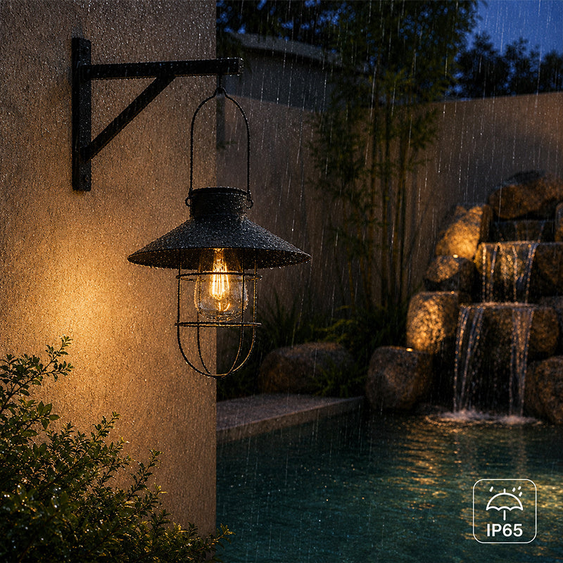 Lanterne solaire à suspendre, ampoule à filament et cage, lot de 2