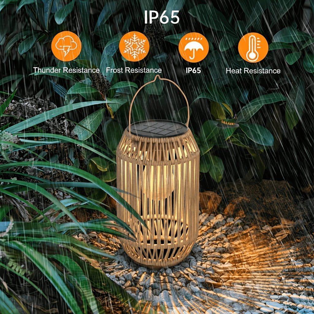 Lanterne solaire tonneau effet rotin à ampoule filament, IP65