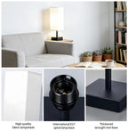 Lampe de chevet colonne carrée, abat-jour tissu blanc et socle noir
