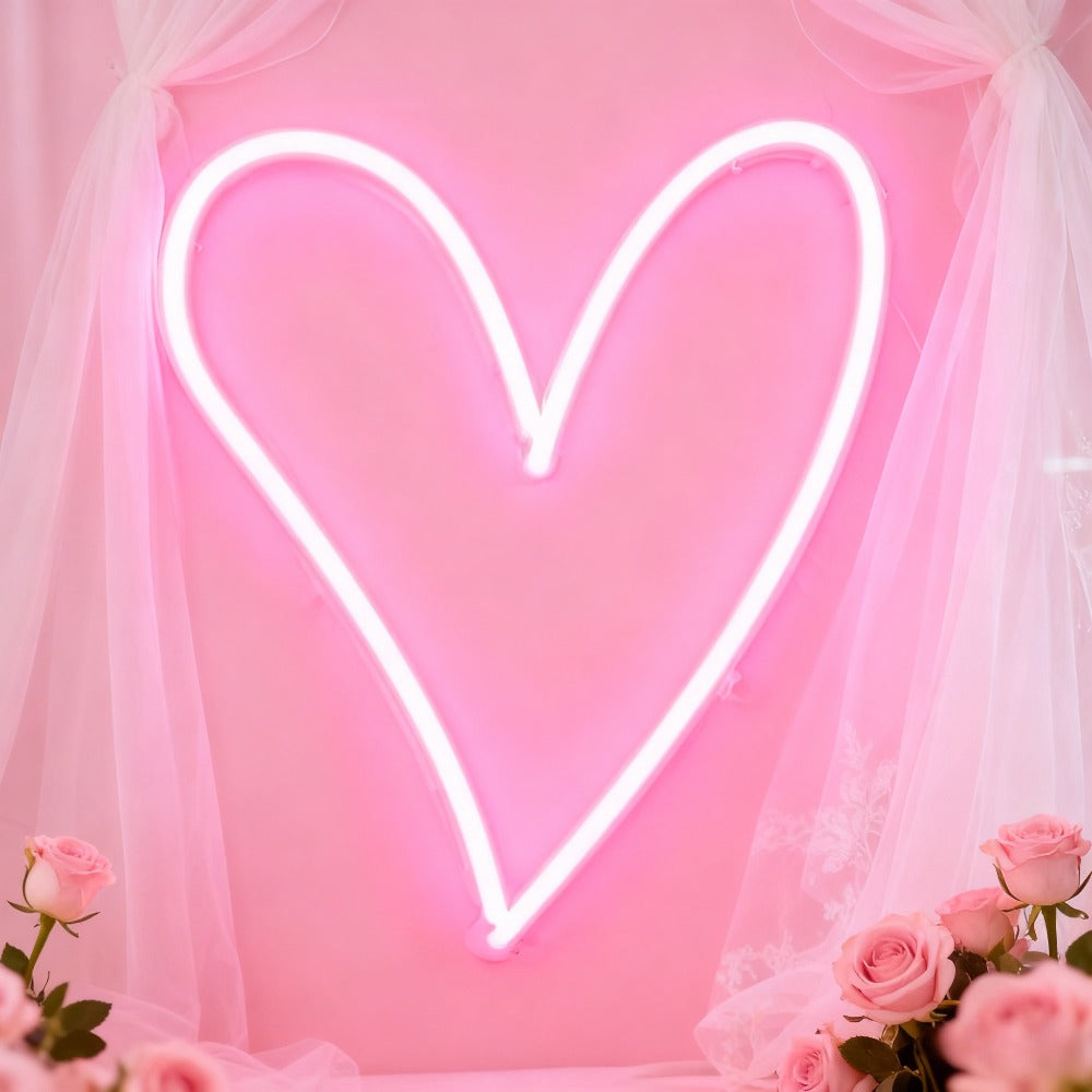 Néon LED cœur rose mural, petit format 15 x 12 cm, câble USB