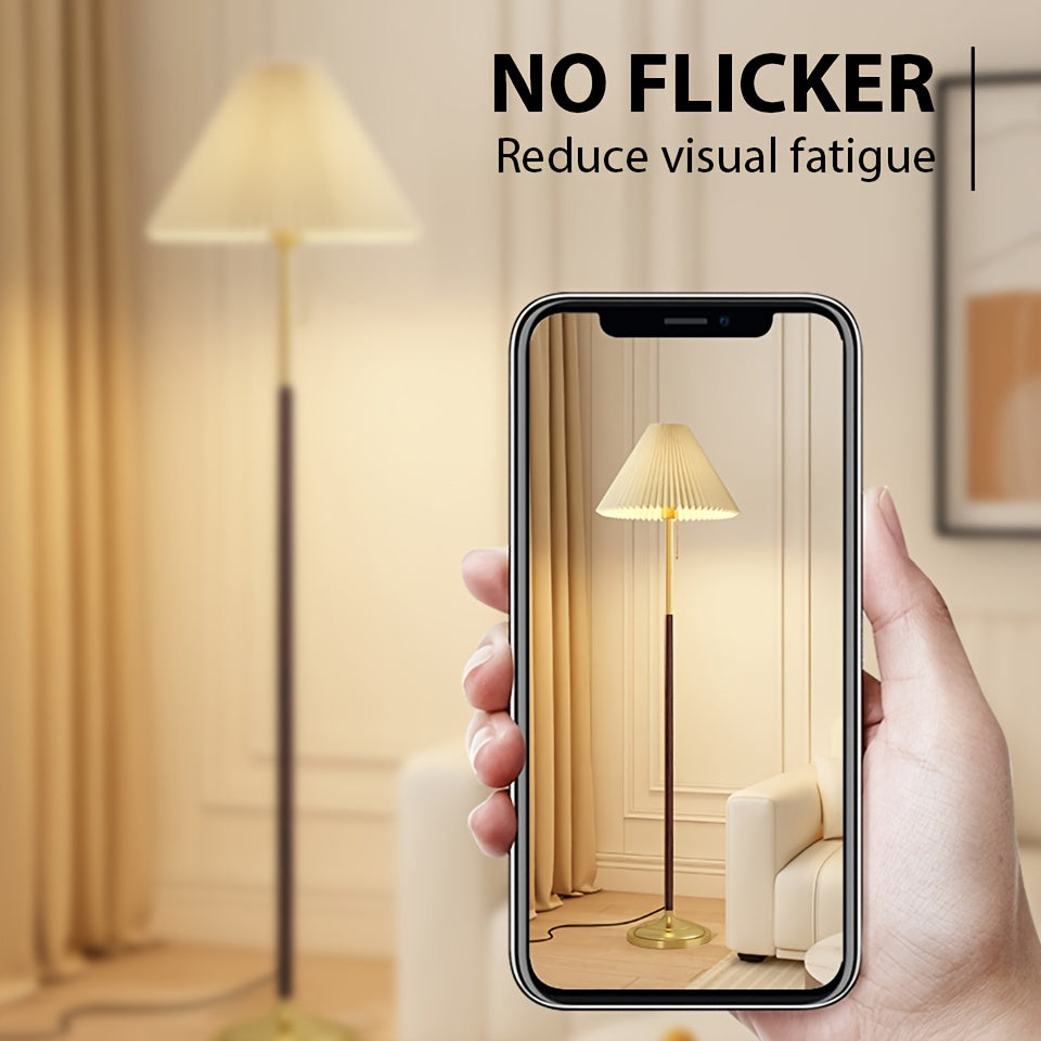 Lampe sur pied à abat-jour plissé crème et chaînette dorée, 160 cm